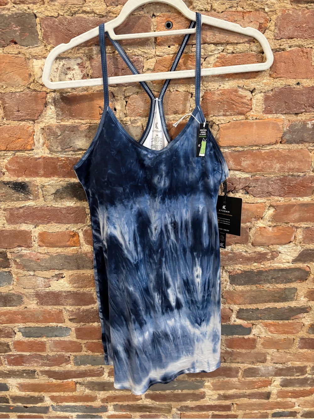 Kyodan Navy and White Tie-Dye Strappy dress with built in shorts and bra size M